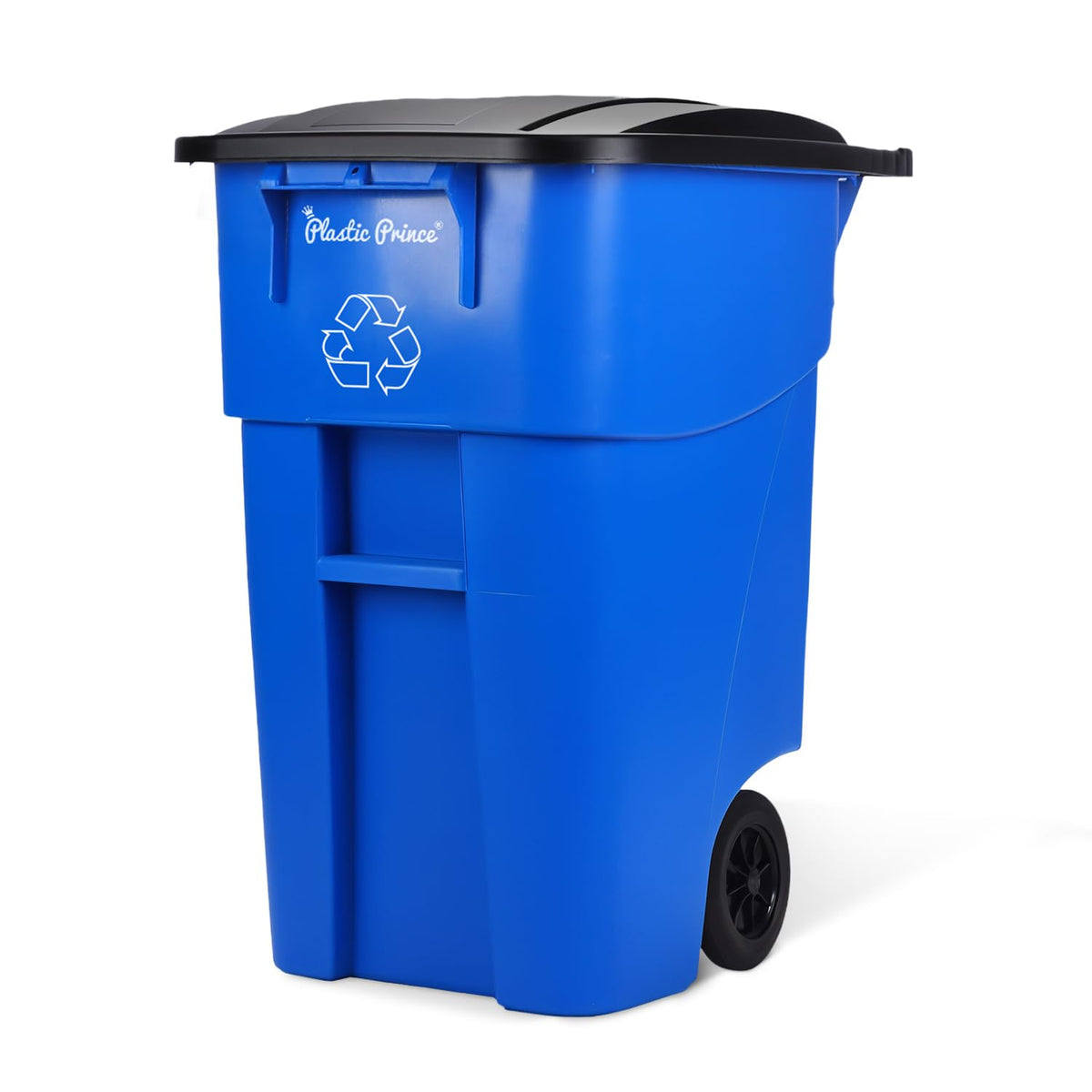 50 Gallon Blue Plastic Trash Can with Lid and Wheels U4832