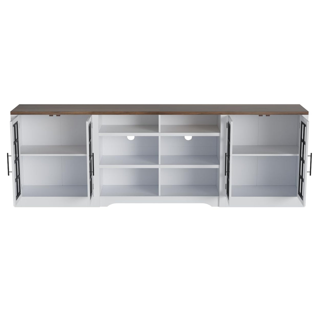 White Black TV Stand with 2 Cabinets and 3-Tier Shelves A714621