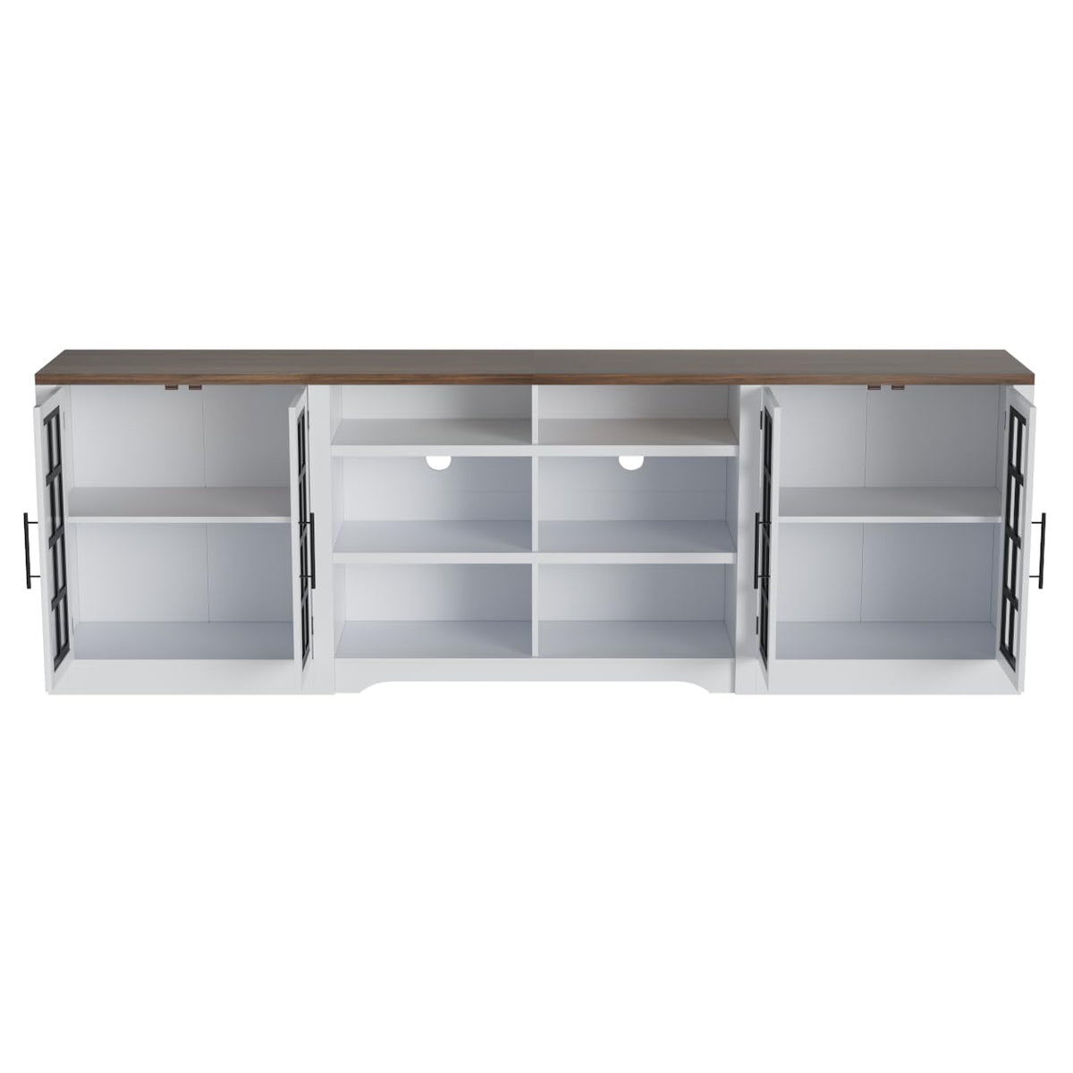 White Black TV Stand with 2 Cabinets and 3-Tier Shelves A714621