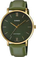 Gold Tone Green Leather Band Green Dial Analog Watch P270