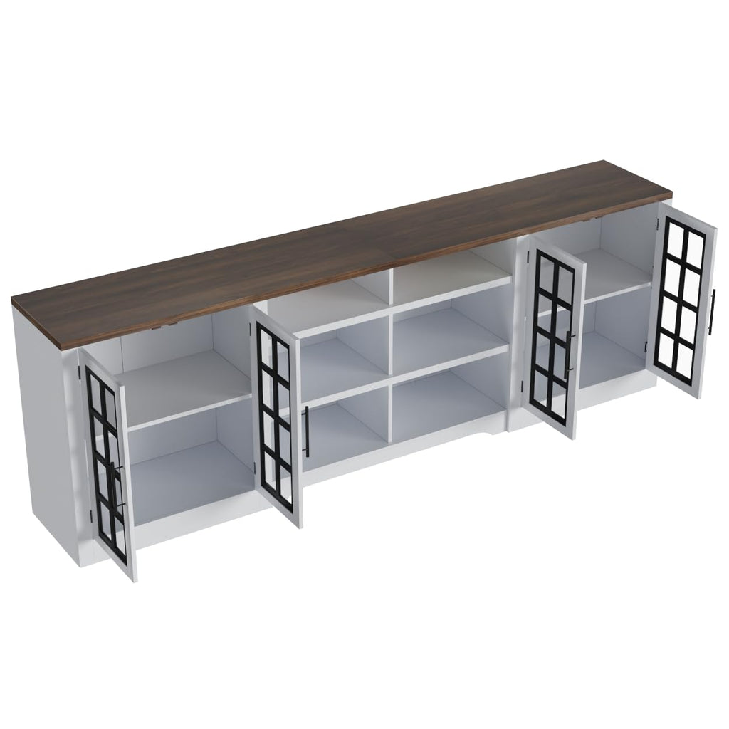 White Black TV Stand with 2 Cabinets and 3-Tier Shelves A714621