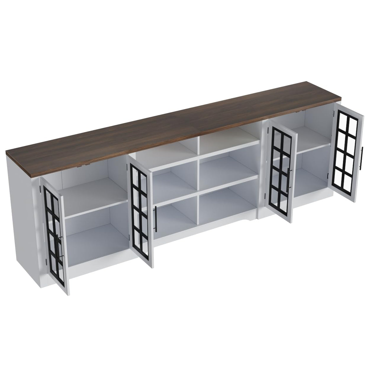 White Black TV Stand with 2 Cabinets and 3-Tier Shelves A714621