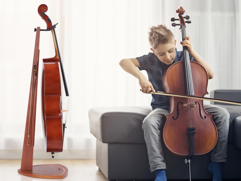 Mahogany Wood Cello Stand with Bow Holder A540547