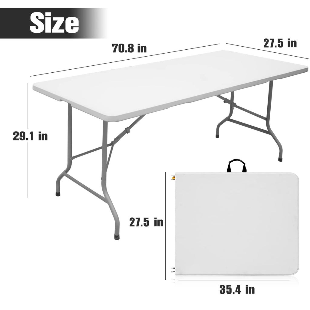 Folding Table 6ft Portable Heavy Duty Plastic White E504972