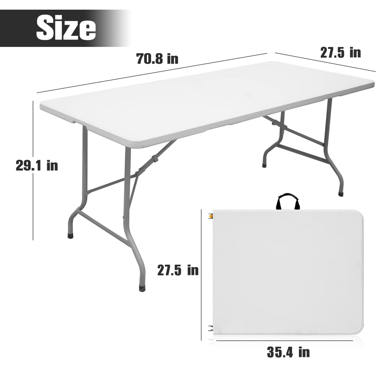 Folding Table 6ft Portable Heavy Duty Plastic White E504972