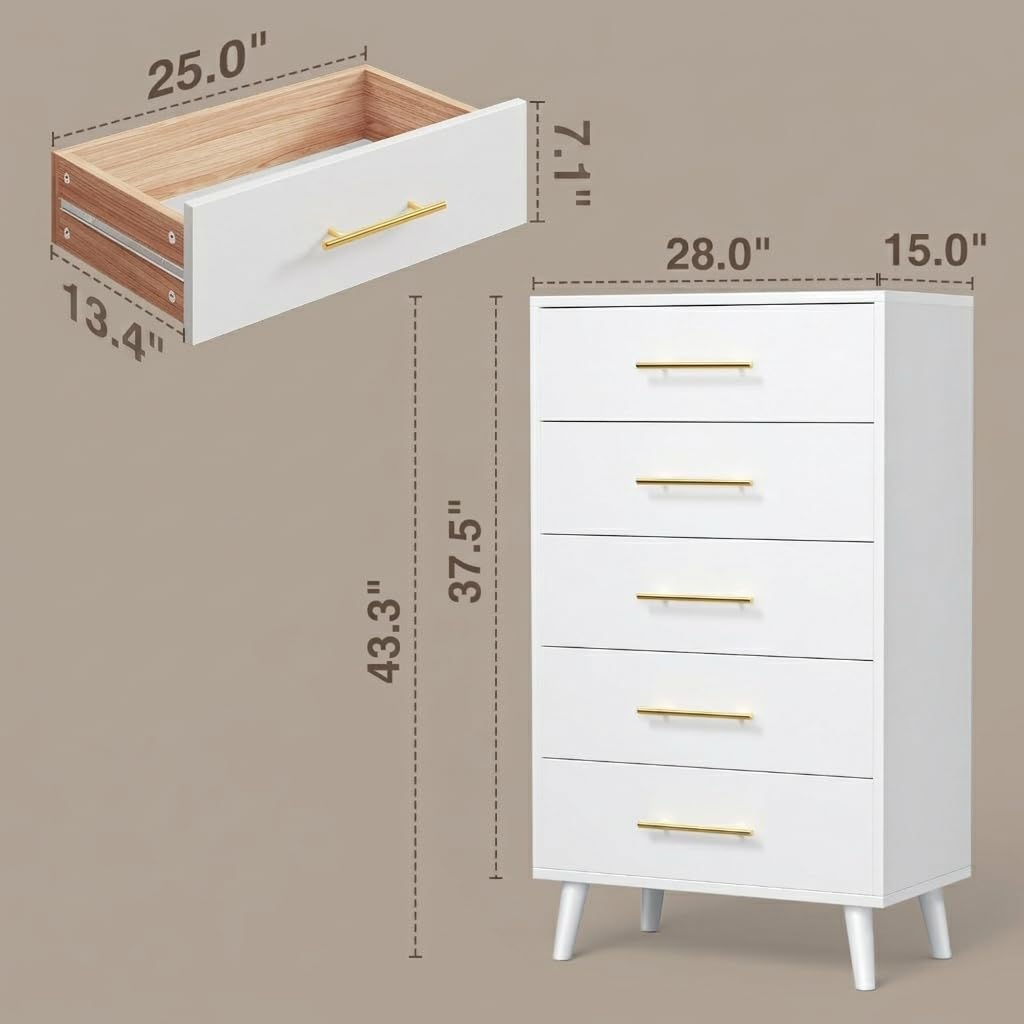 White 5 Drawer Dresser K869