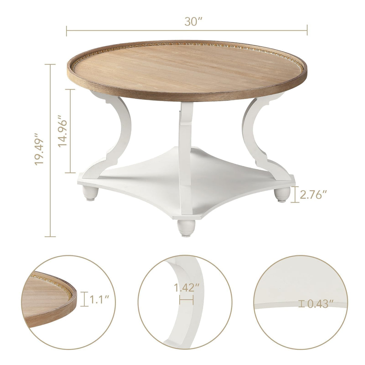 Farmhouse Round Coffee Table with Storage Shelf I6329
