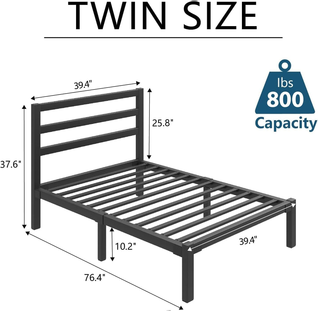 Twin Size Black Metal Bed Frame with Headboard T1184