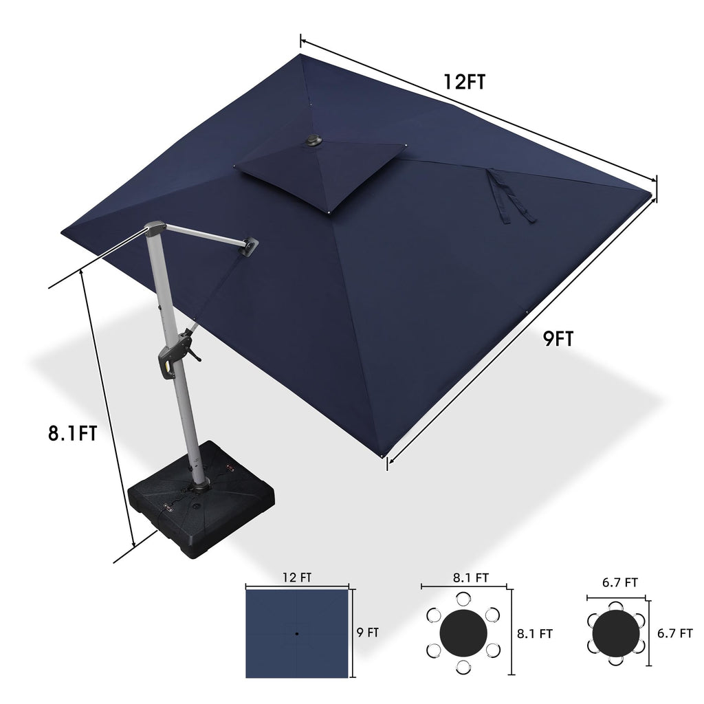 Navy Blue 9' X 12' Patio Cantilever Umbrella with Base N1597
