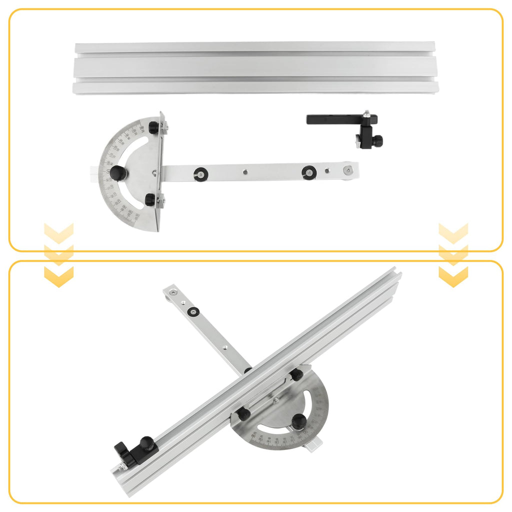 Table Saw Miter Gauge System with Miter Fence, 120° Angle Stops Adjustable, 250mm C89383