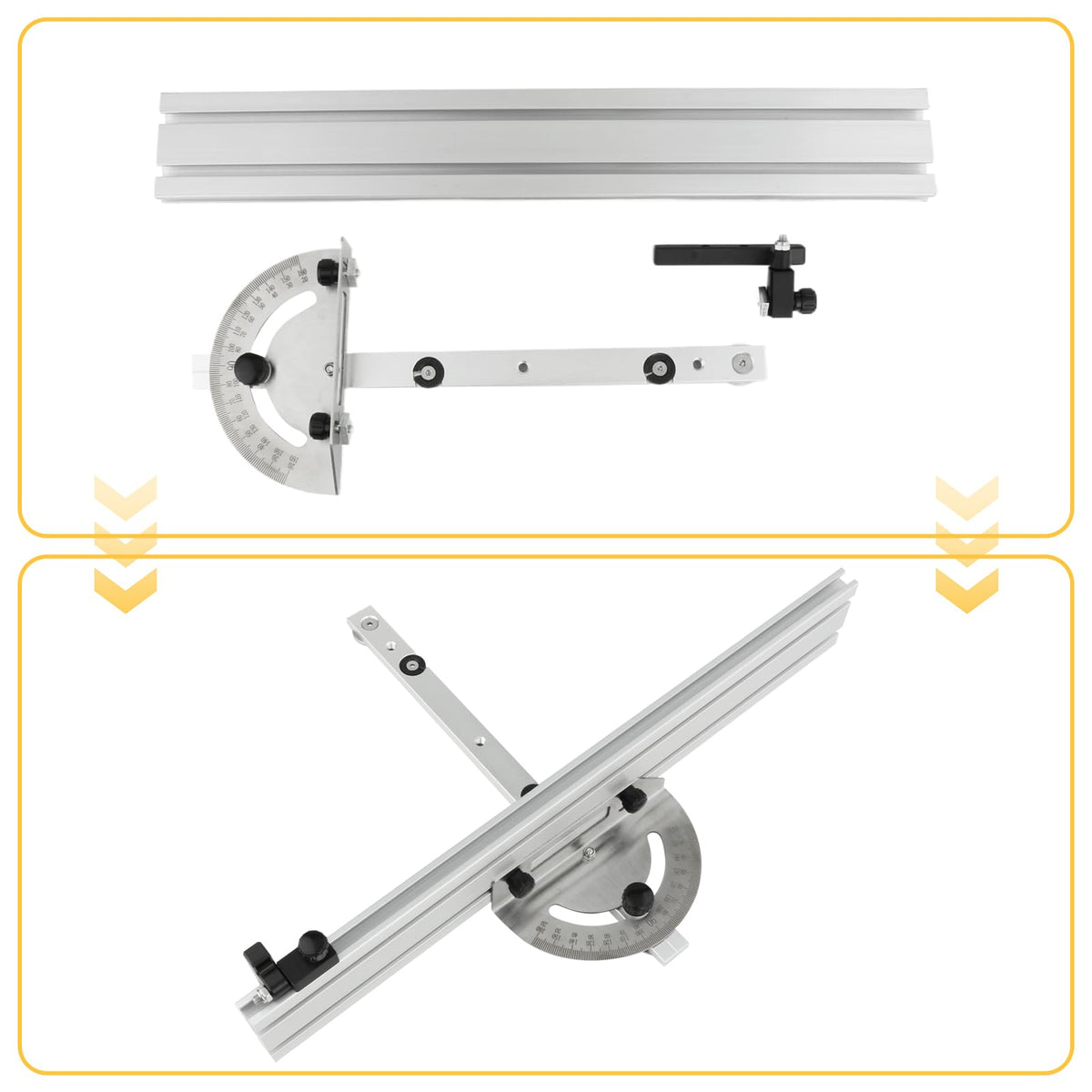 Table Saw Miter Gauge System with Miter Fence, 120° Angle Stops Adjustable, 250mm C89383