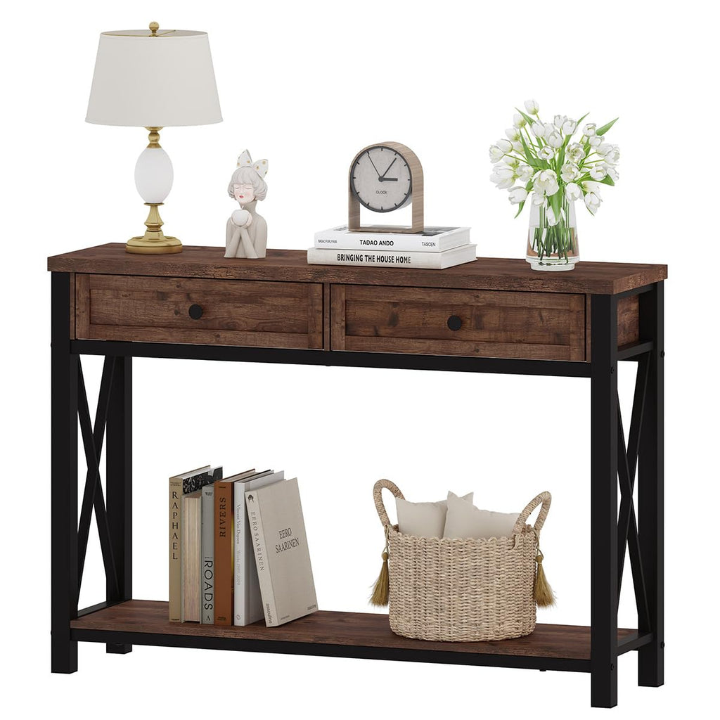 Rustic Oak 47 Inch Console Table with 2 Drawers E3777