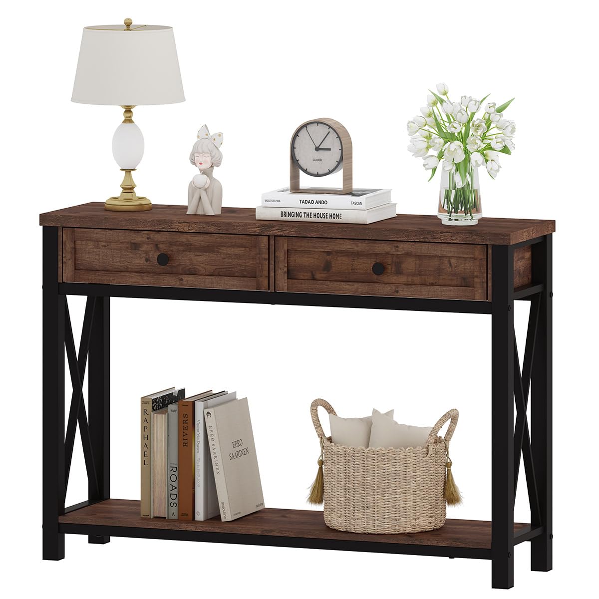 Rustic Oak 47 Inch Console Table with 2 Drawers E3777