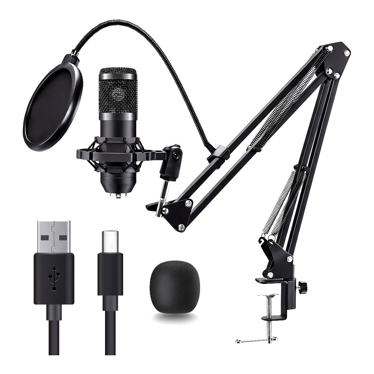 USB Condenser Microphone Kit with Boom Arm, Pop Filter, Shock Mount S910004