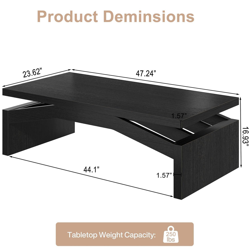 47 Inch Black Oak Wood Coffee Table S833