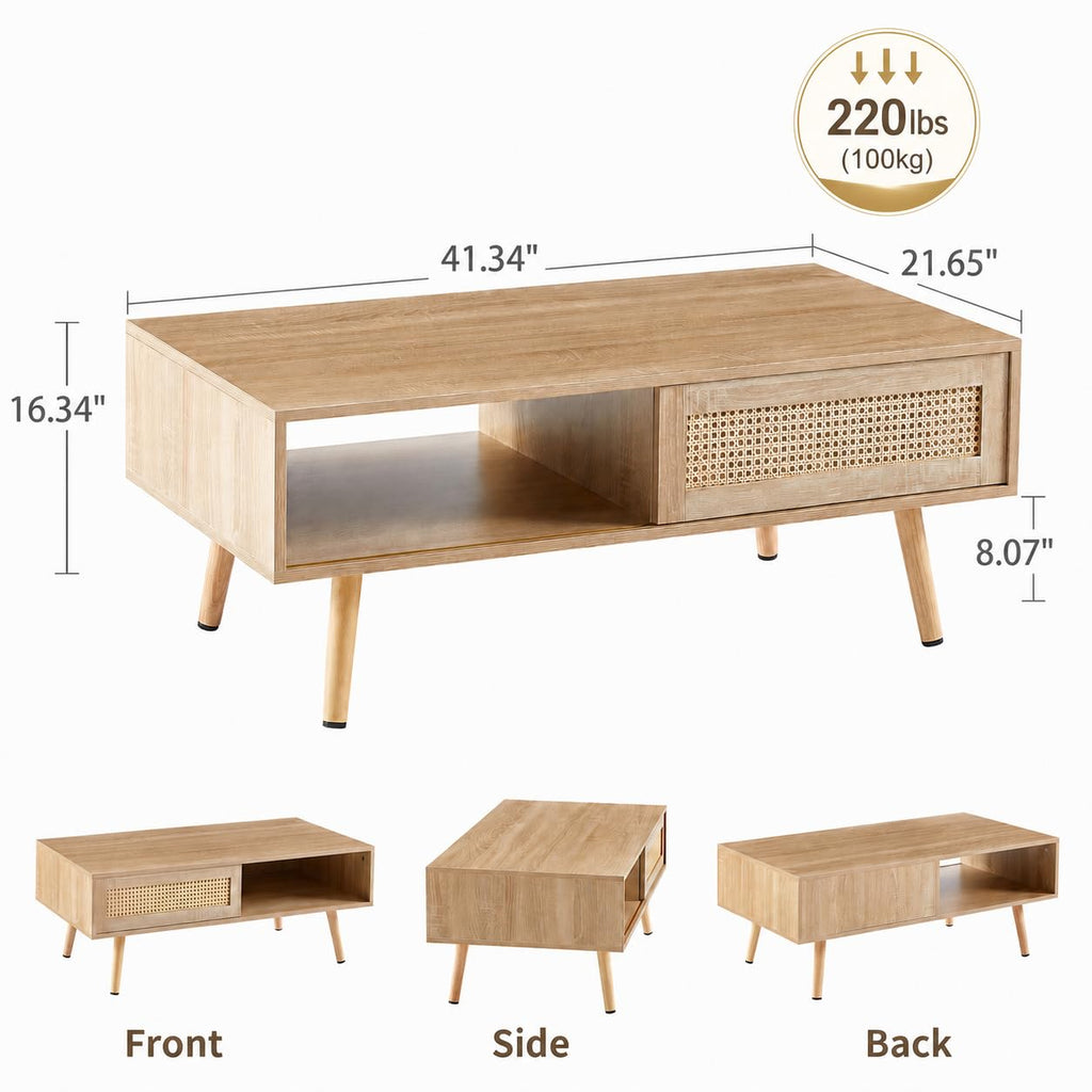 Rattan Coffee Table with Sliding Door Storage B4774