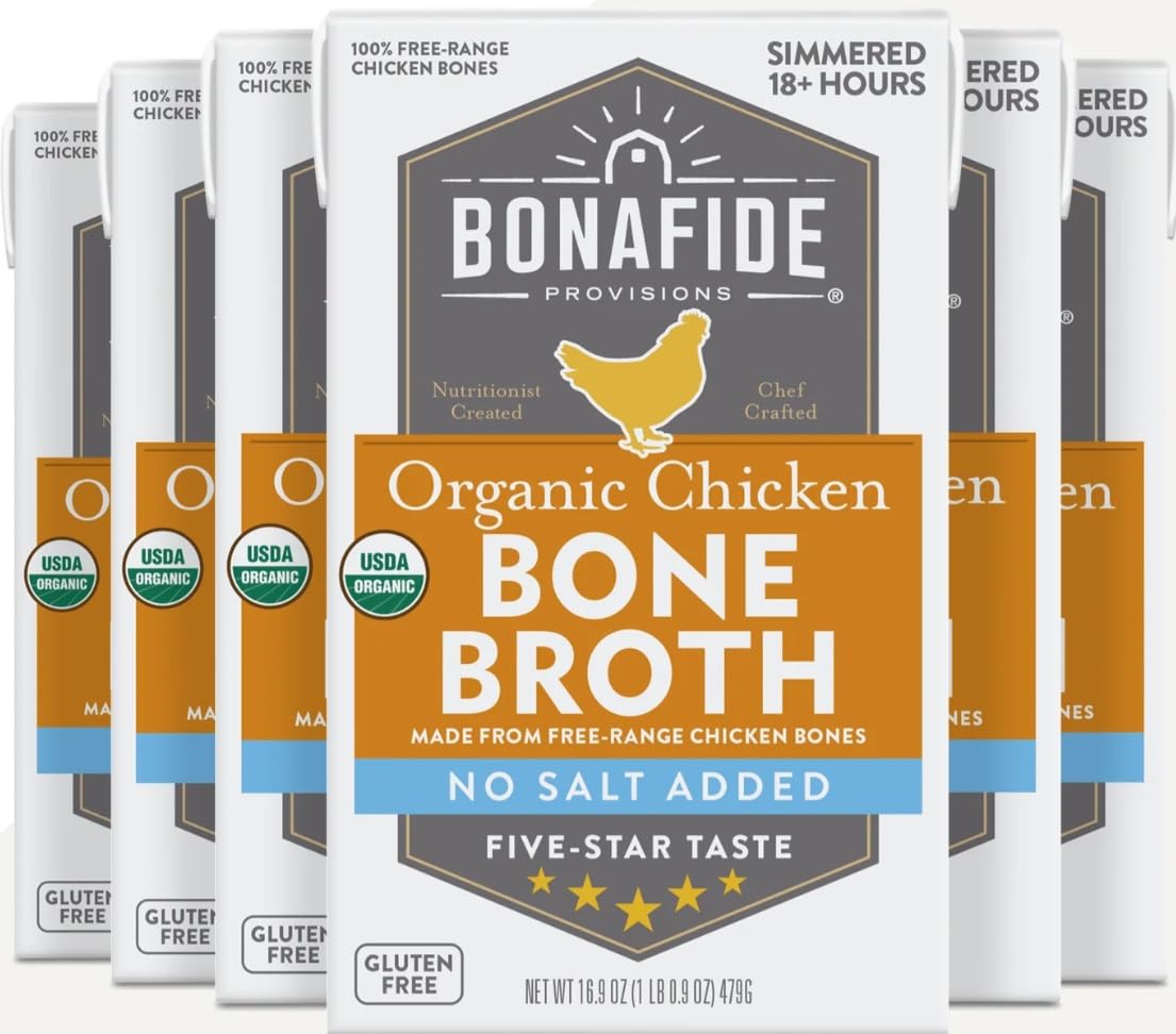 Organic Chicken Bone Broth No Salt Added 16.9oz 6 Pack N167