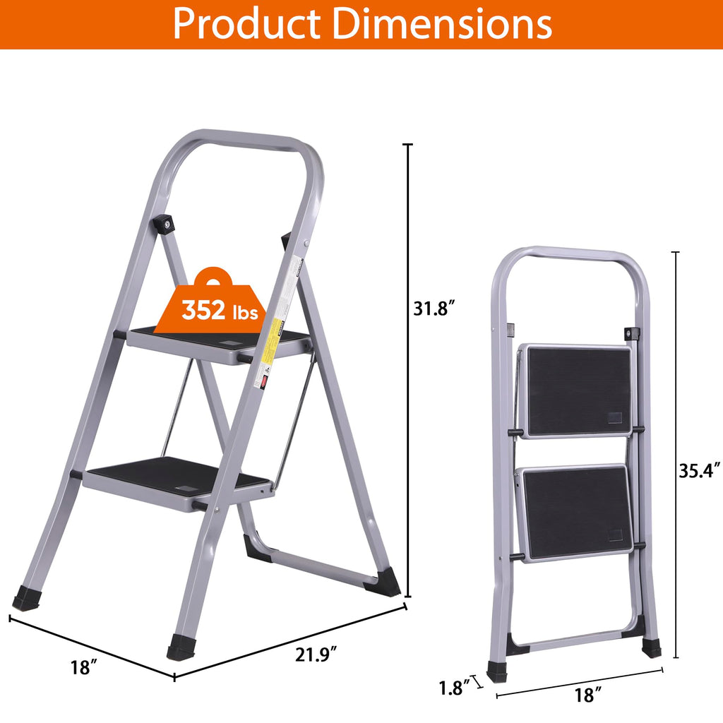 2 Step Folding Steel Step Stool with Handgrip N37614
