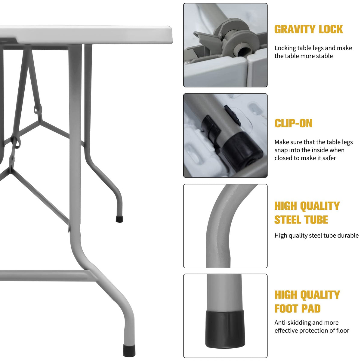 Folding Table 6ft Portable Heavy Duty Plastic White E504972