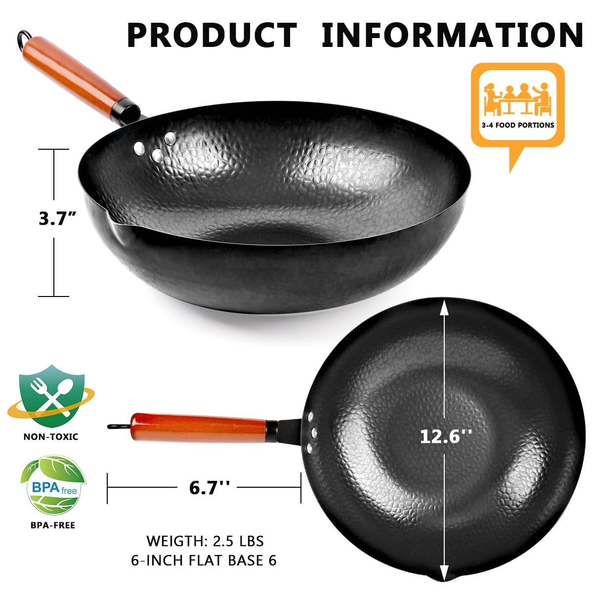 14 Piece Carbon Steel Wok Pan Set with Wooden Lid W6351