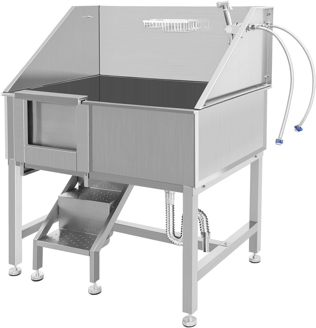 38 Inch Stainless Steel Dog Grooming Tub with Ramp T748