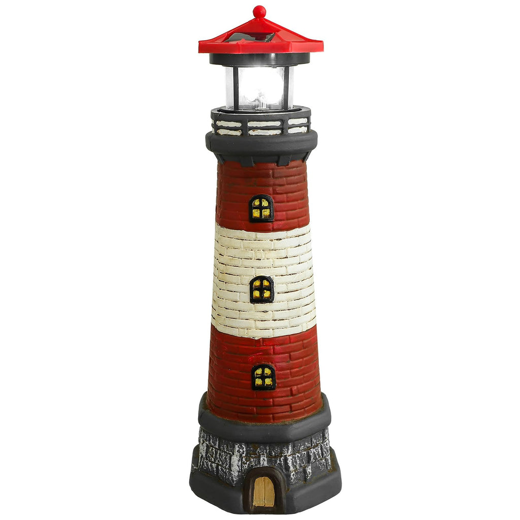 Solar Lighthouse Statue with LED Light 14.76 Inch Red P852