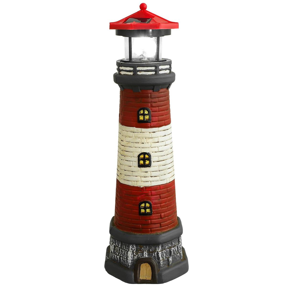 Solar Lighthouse Statue with LED Light 14.76 Inch Red P852
