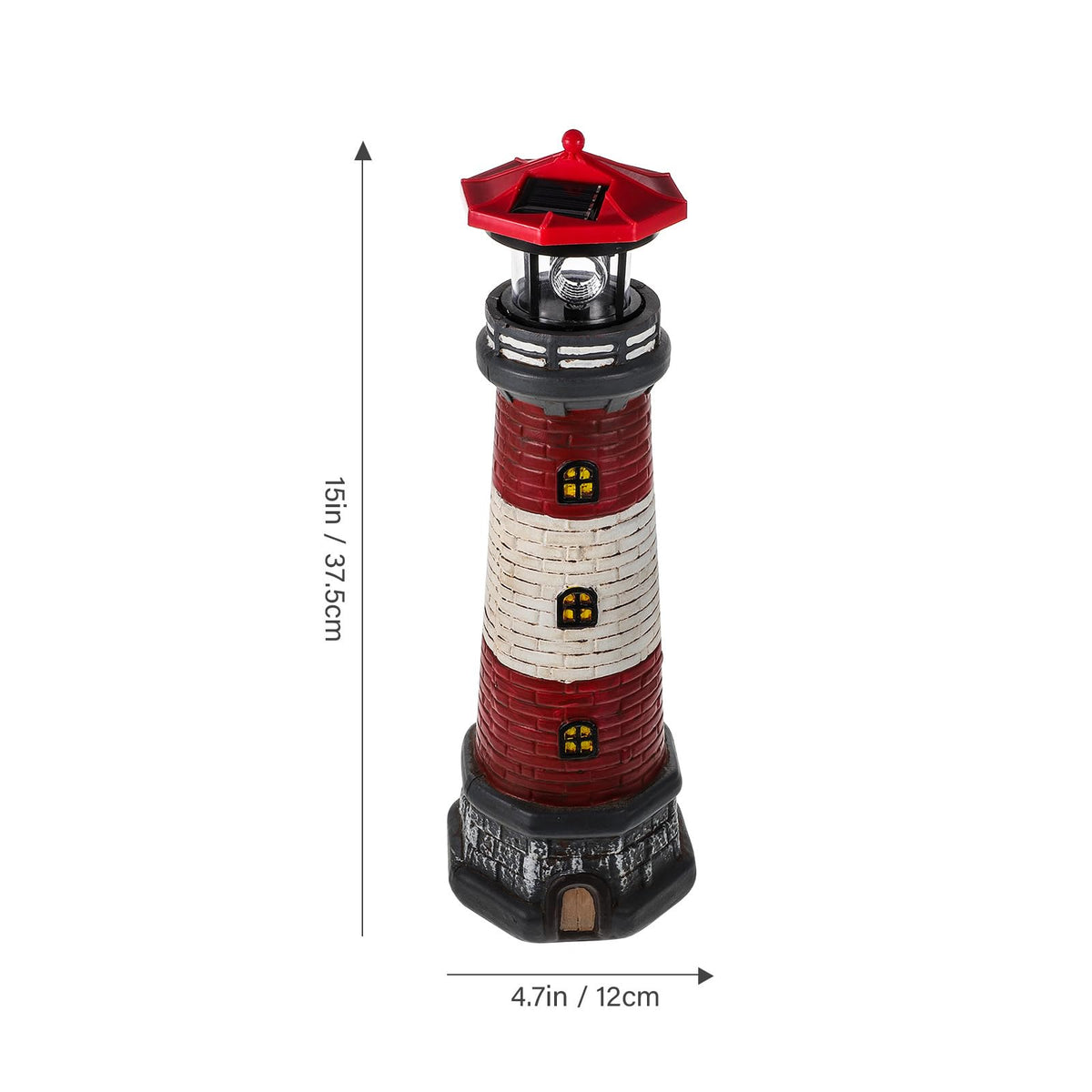 Solar Lighthouse Statue with LED Light 14.76 Inch Red P852