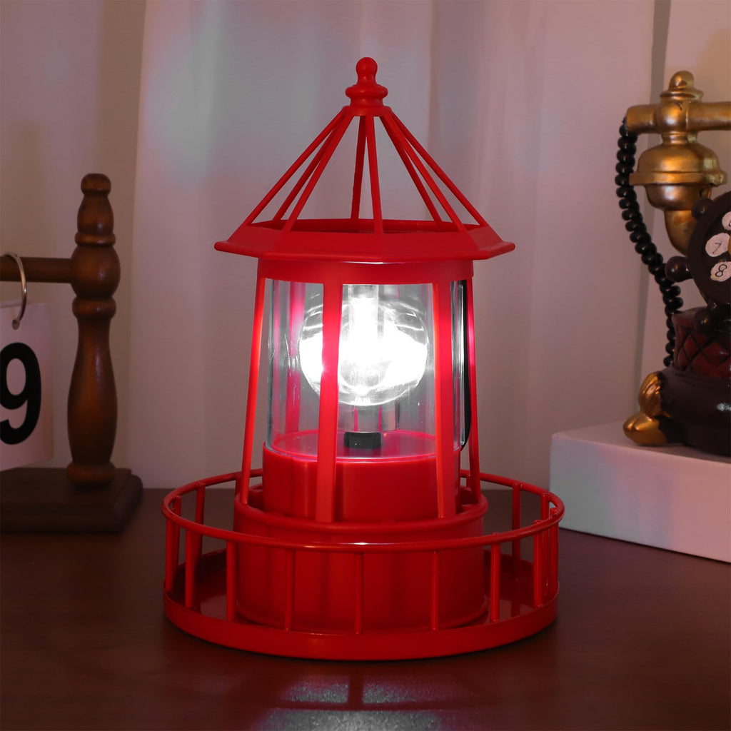 Solar Lighthouse Rotating Beacon Light Red Iron S69015