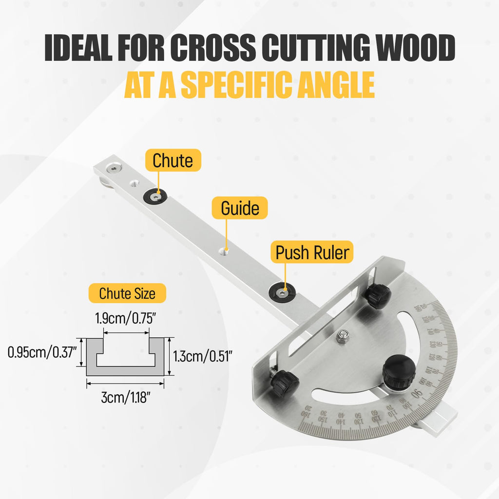 Table Saw Miter Gauge System with Miter Fence, 120° Angle Stops Adjustable, 250mm C89383