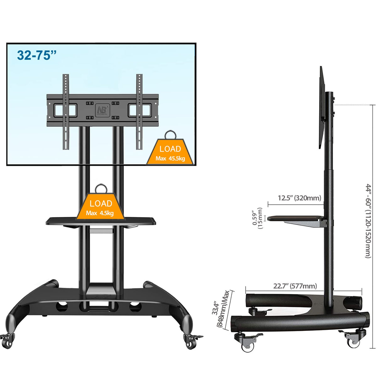 Rolling TV Stand with Wheels for 32 to 75 Inch Flat Panel Screens G492458