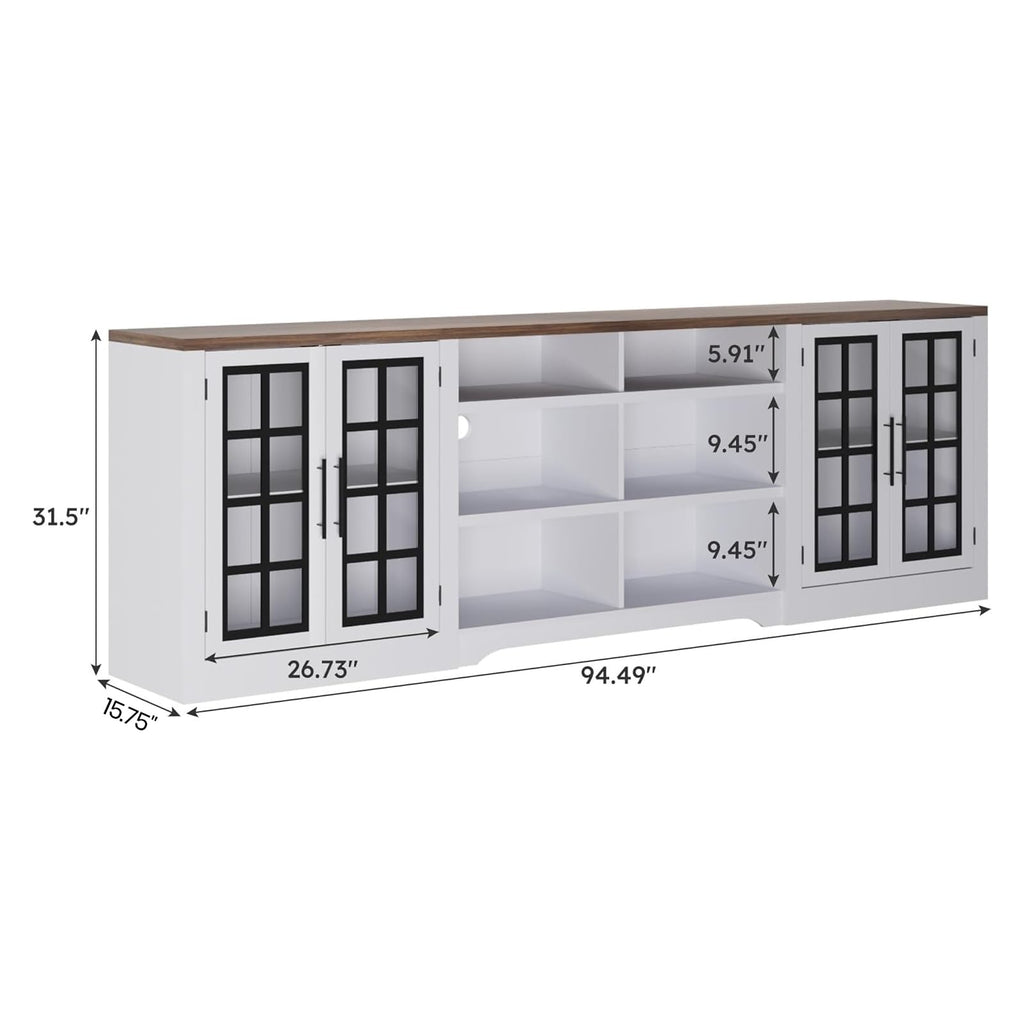 White Black TV Stand with 2 Cabinets and 3-Tier Shelves A714621