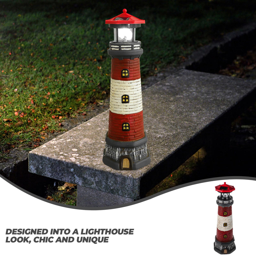 Solar Lighthouse Statue with LED Light 14.76 Inch Red P852