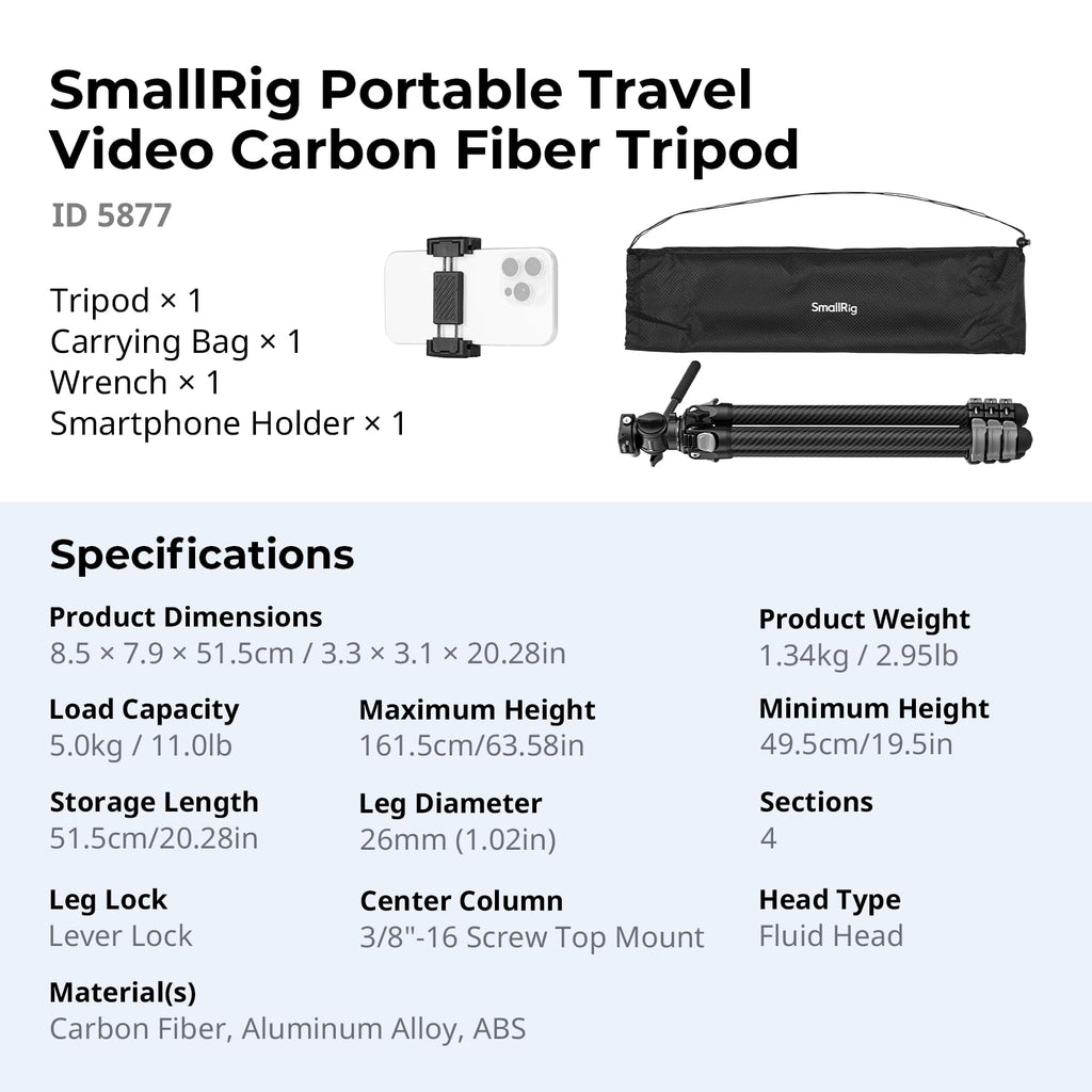 Carbon Fiber Compact Travel Tripod with Fluid Head Z305546