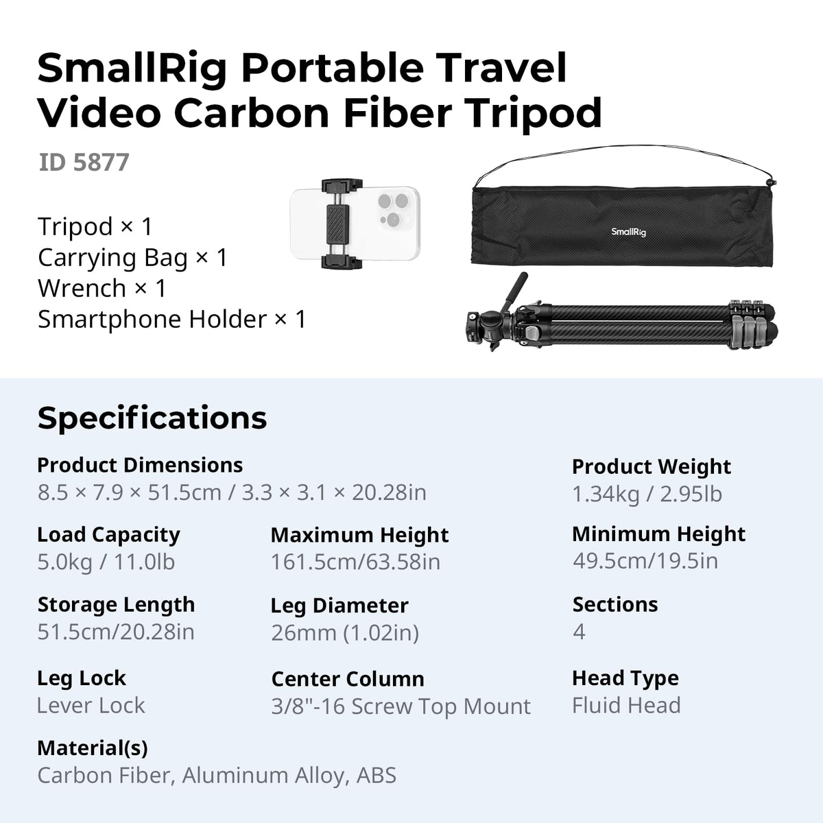 Carbon Fiber Compact Travel Tripod with Fluid Head Z305546