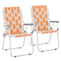 Folding Webbed Patio Chair Set of 2 Orange & White U5919
