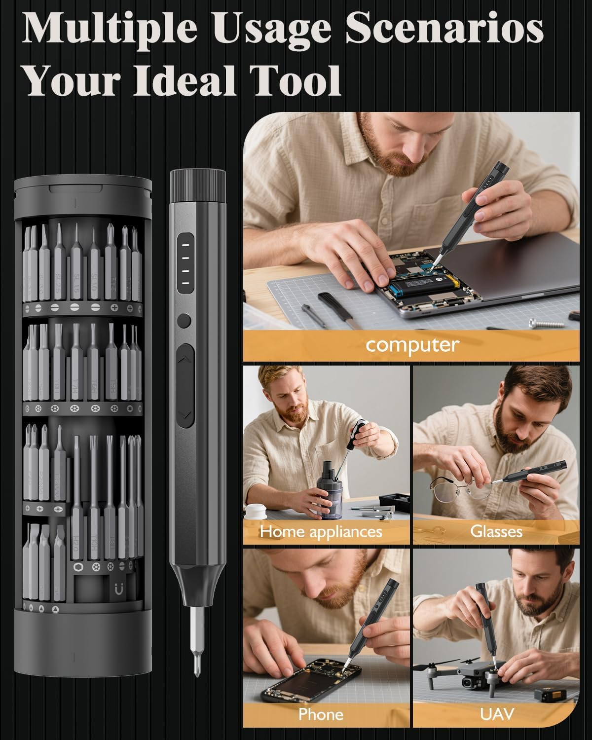 67 in 1 Cordless Electric Precision Screwdriver Set with 62 S2 Steel Bits Z65888