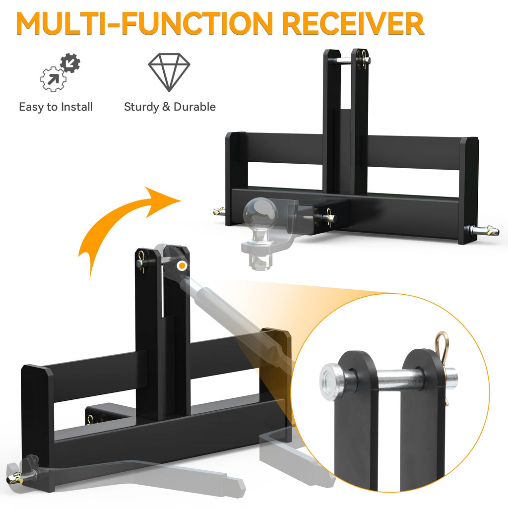 3 Point Hitch Receiver with Suitcase Weight Brackets Category 1 B603