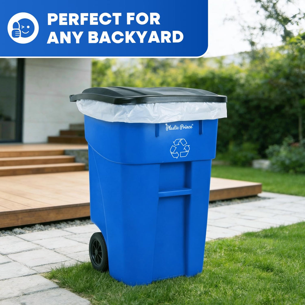50 Gallon Blue Plastic Trash Can with Lid and Wheels U4832
