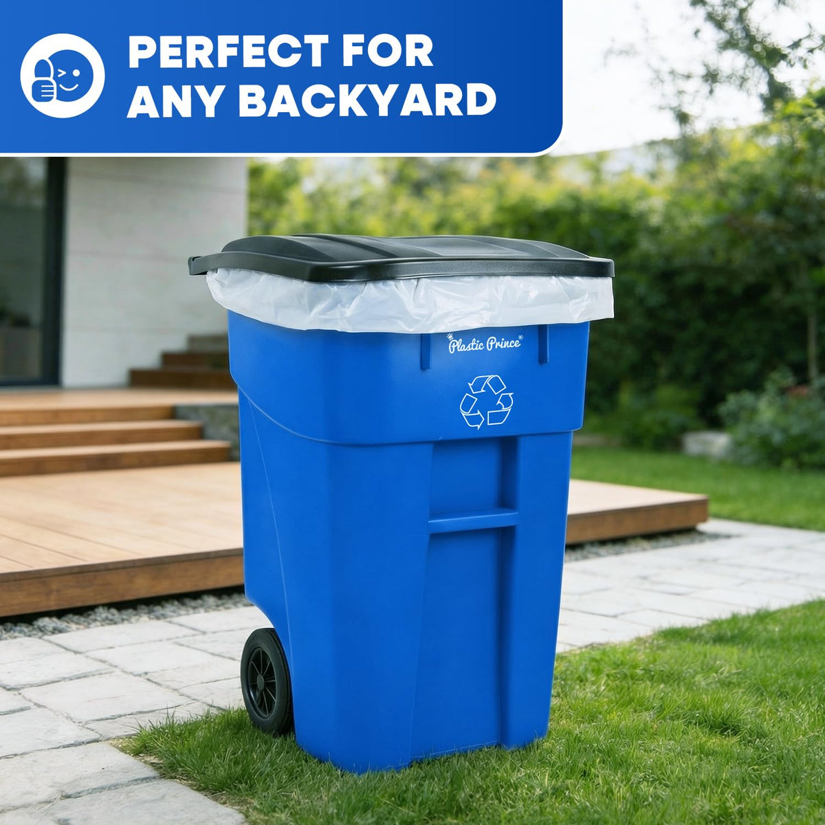50 Gallon Blue Plastic Trash Can with Lid and Wheels U4832