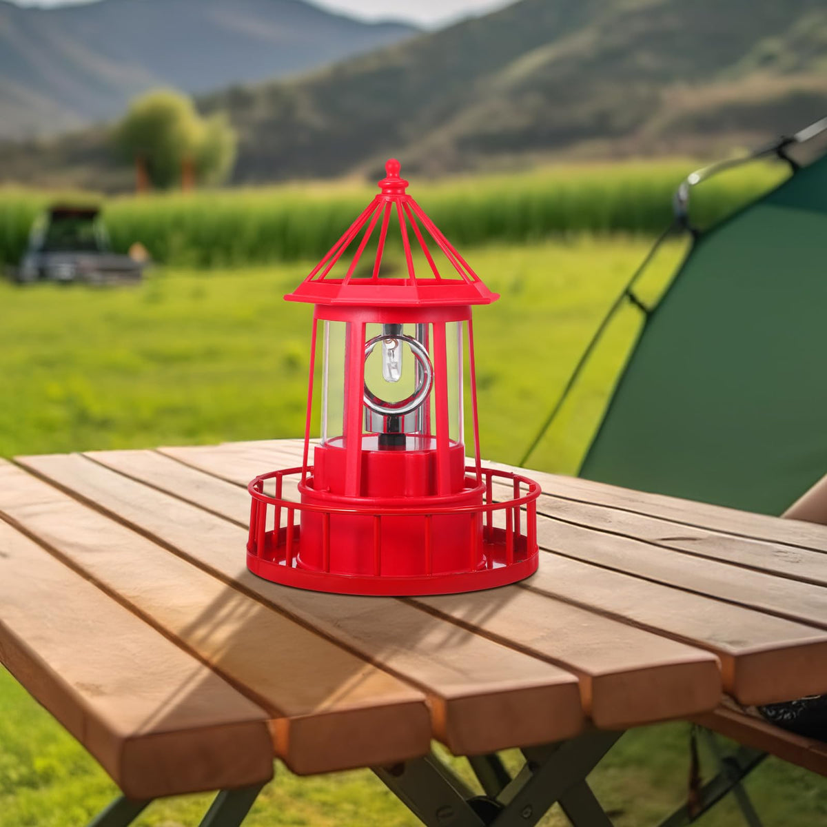 Solar Lighthouse Rotating Beacon Light Red Iron S69015