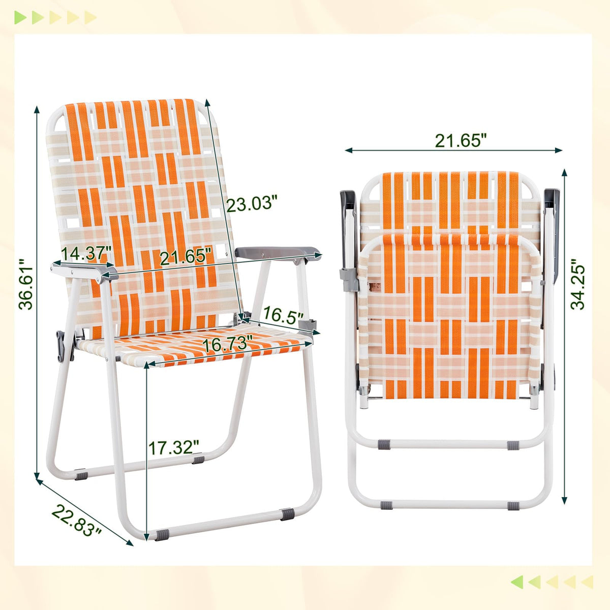 Folding Webbed Patio Chair Set of 2 Orange & White U5919