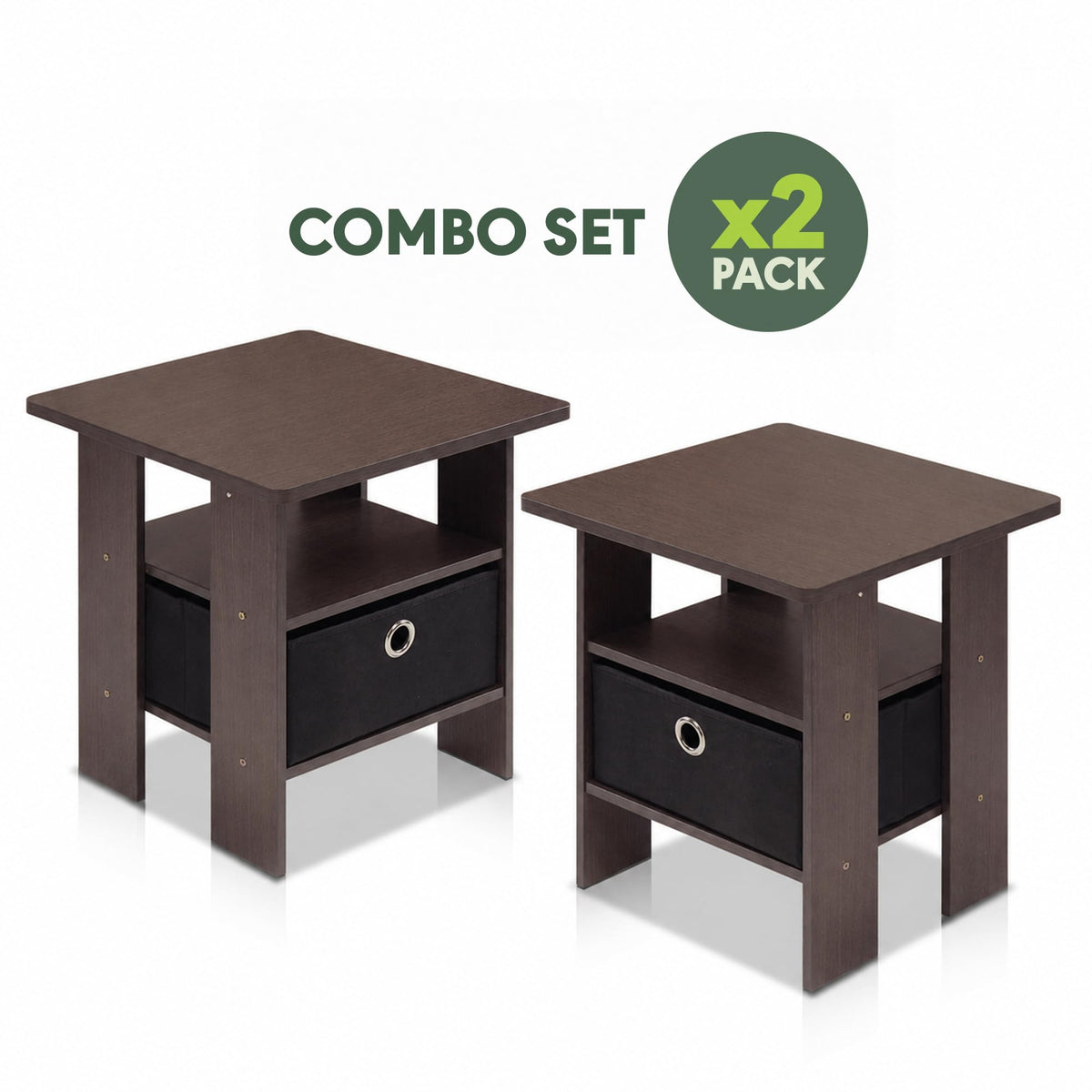 Brown 3-Tier Square Side Table Set of 2 C4649