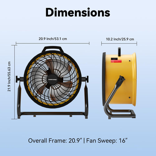 16 Inch High Velocity Floor Fan 3000 CFM Heavy Duty Metal 3-Speed M626