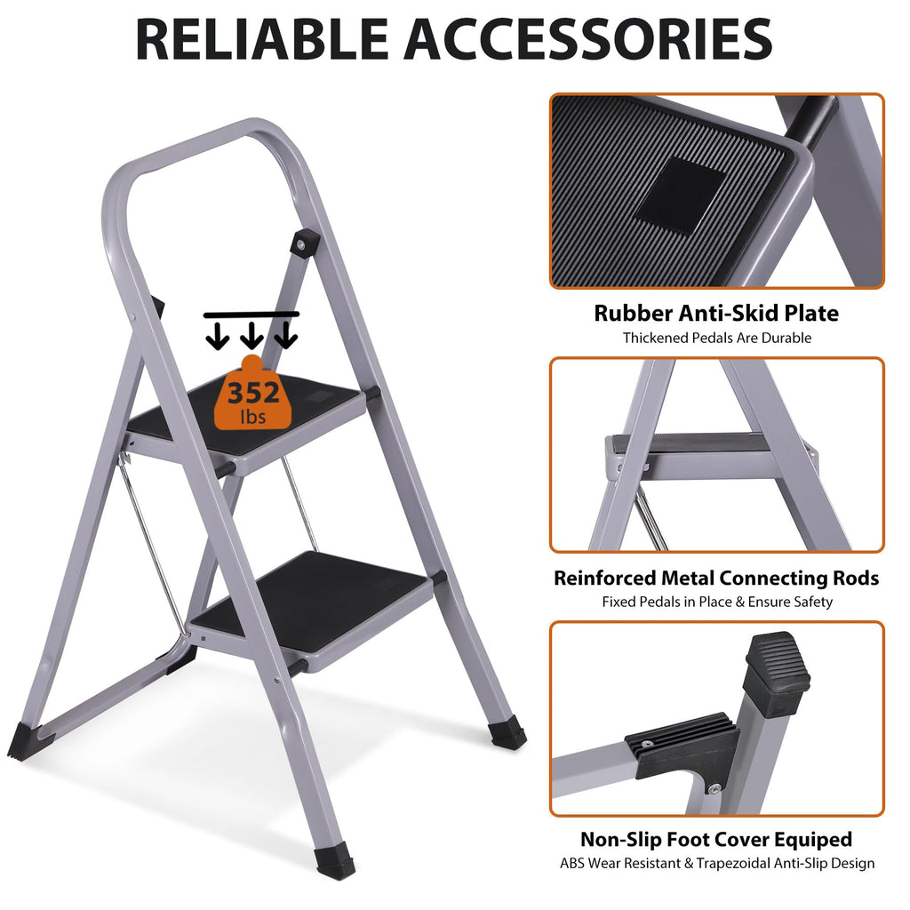 2 Step Folding Steel Step Stool with Handgrip N37614