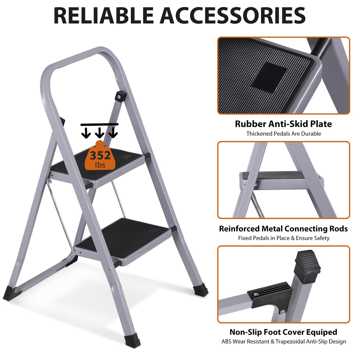 2 Step Folding Steel Step Stool with Handgrip N37614