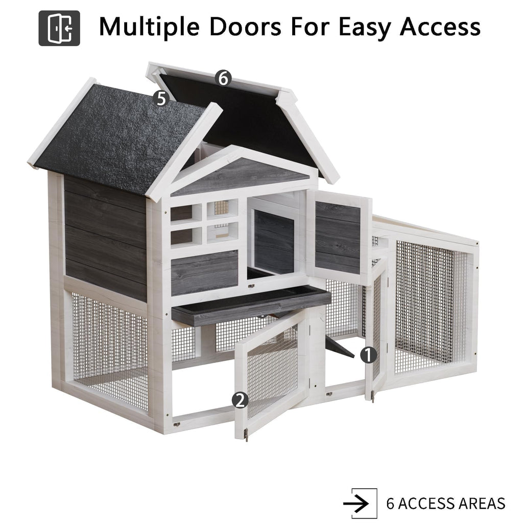 54" 2-Tier Wooden Rabbit Hutch with Run D681