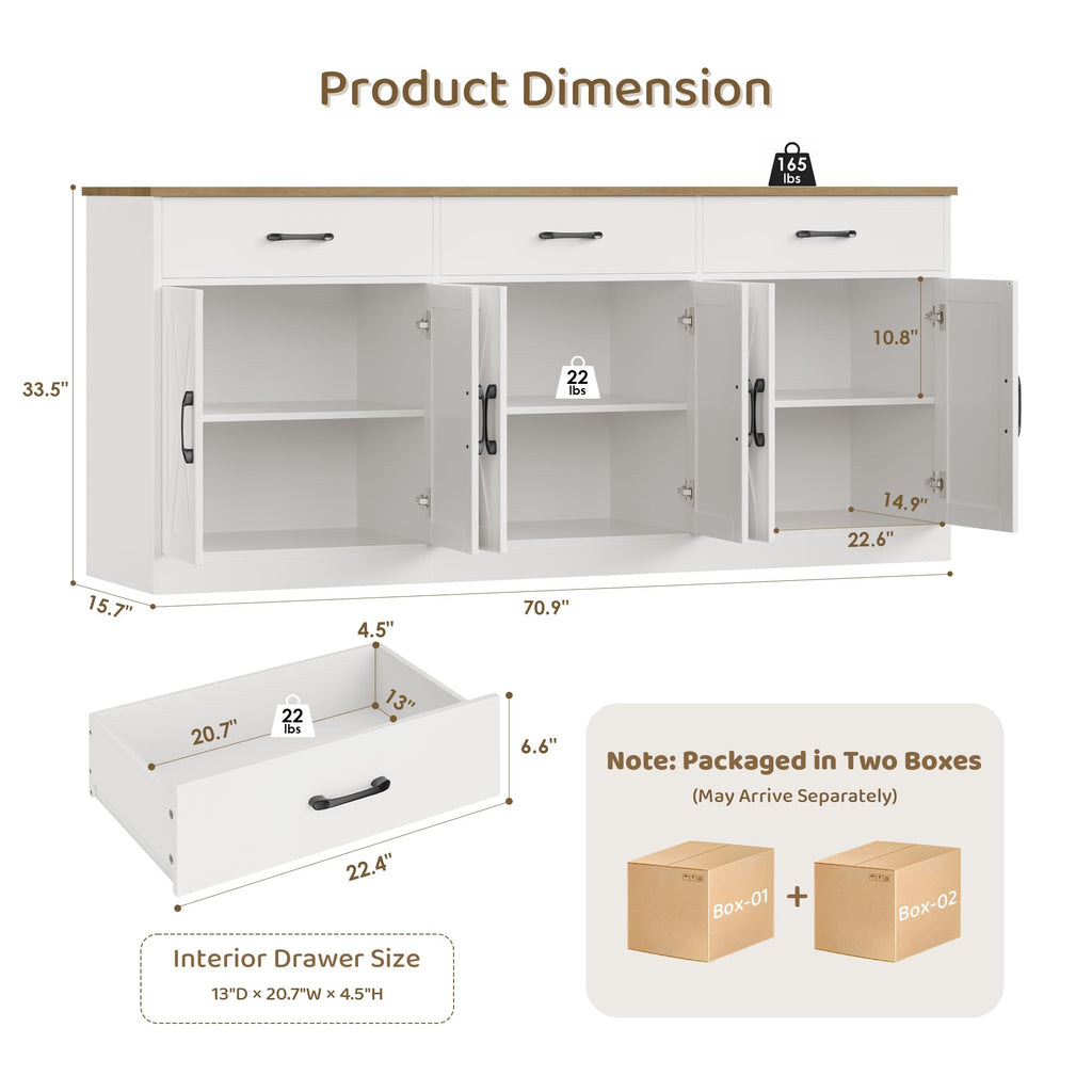 White Kitchen Sideboard Buffet Cabinet with Storage E55277