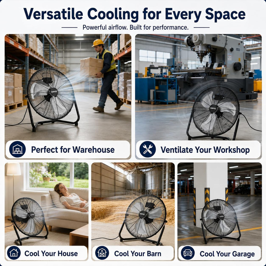 20 Inch Industrial Floor Fan, 3 Speeds, 360° Tilt H3879