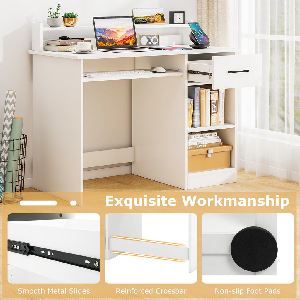White Desk with Drawer and Keyboard Tray W86323